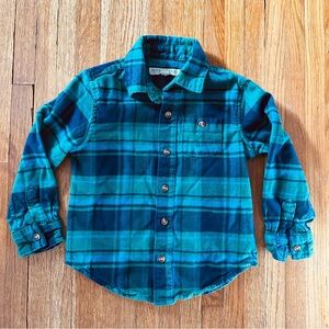 Hope and Henry 100% organic cotton button-down flannel in navy blue and green XS